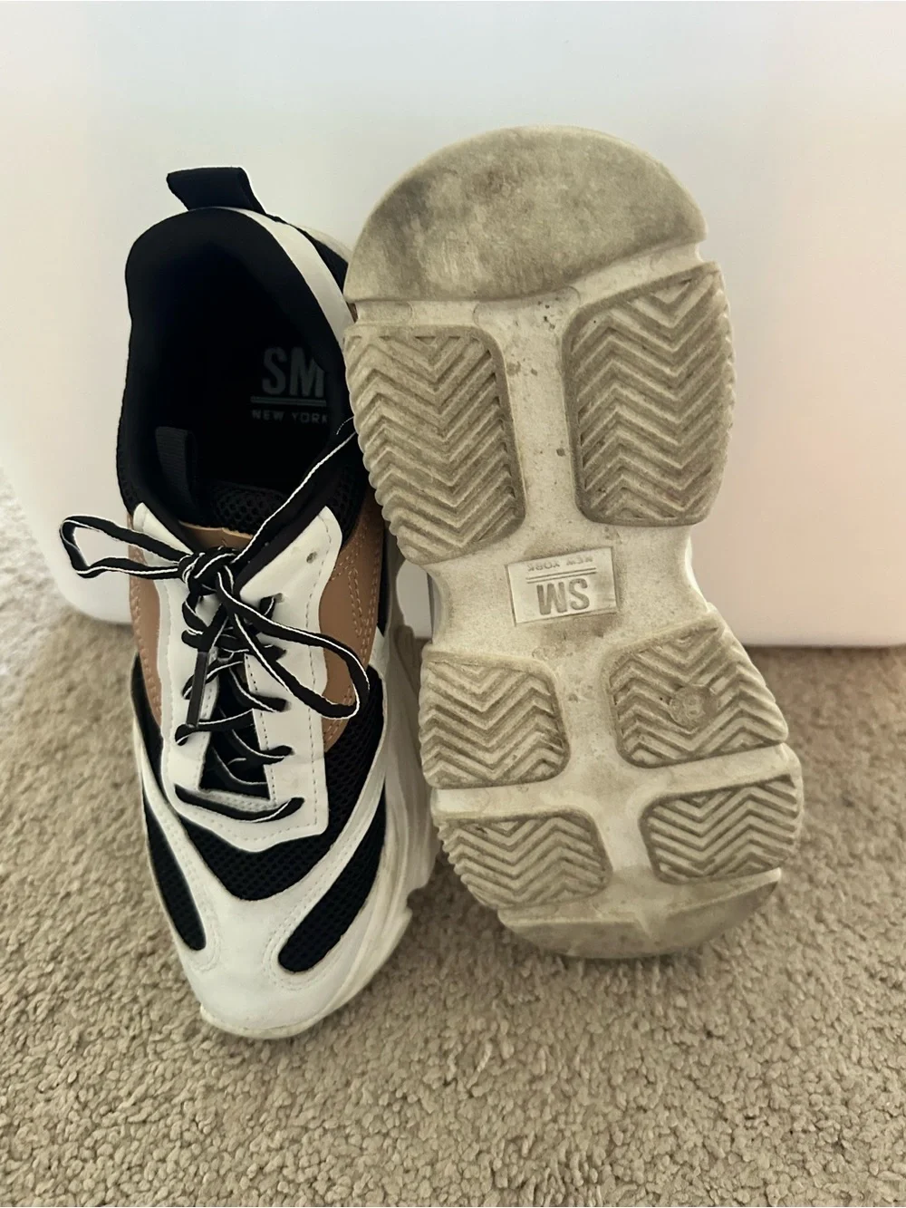 SM New York White, Black & Brown Women's Chunky Sneakers
